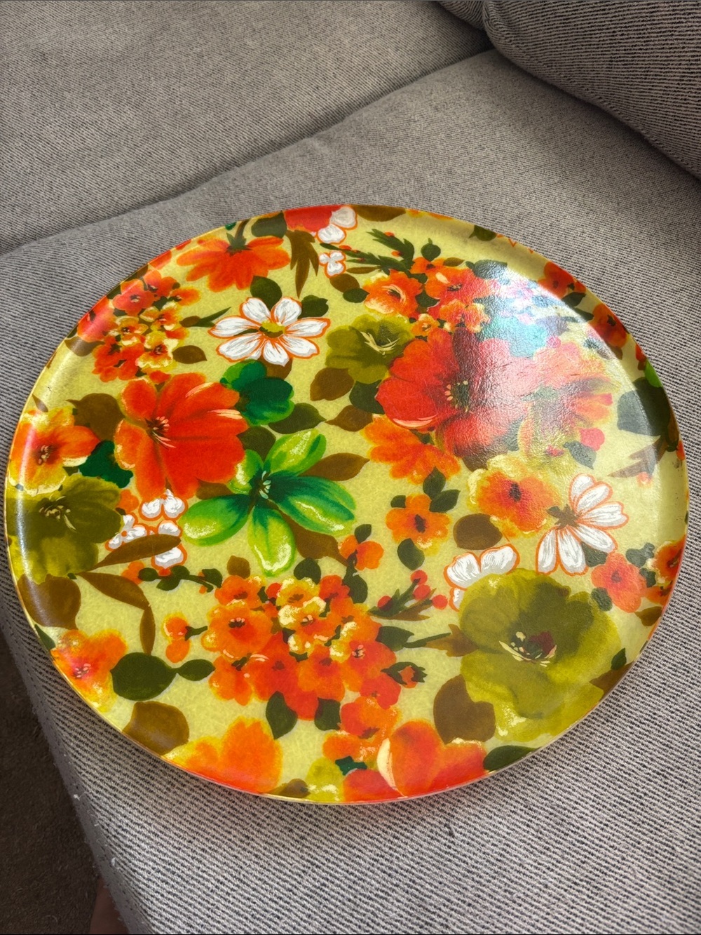 Floral Decorative Serving Tray - Orange & Green vintage